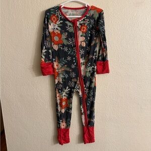 Little Sleepies Floral Footie with Red Trim